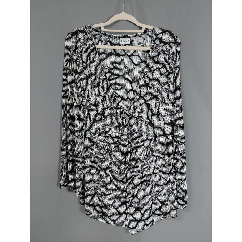 Chico's Rayon Blend Black Abstract Lightweight Top Women Size 1